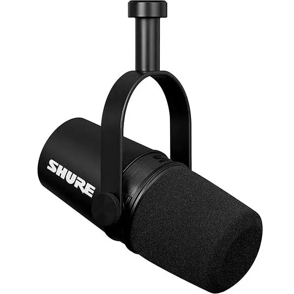 Shure MV7X, un microphone noir élégant, idéal pour le gaming et le streaming, avec un design moderne