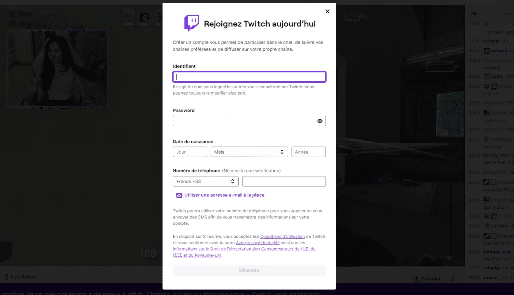 Creation compte twitch