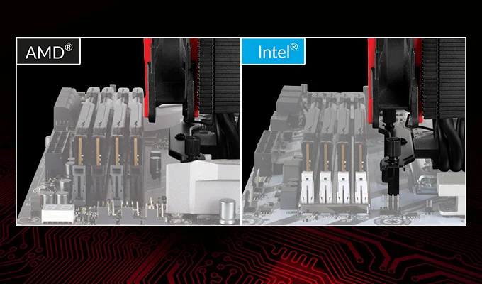 Installation du ARCTIC Freezer 34 Esports Duo dans un boîtier PC, démontrant sa compatibilité avec les modules RAM.