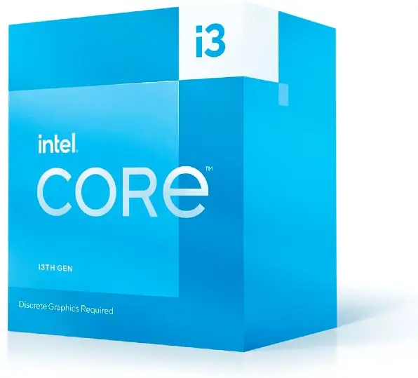 Processeur Intel Core i3-13100F en gros plan, architecture Raptor Lake, 4 cœurs et 8 threads
