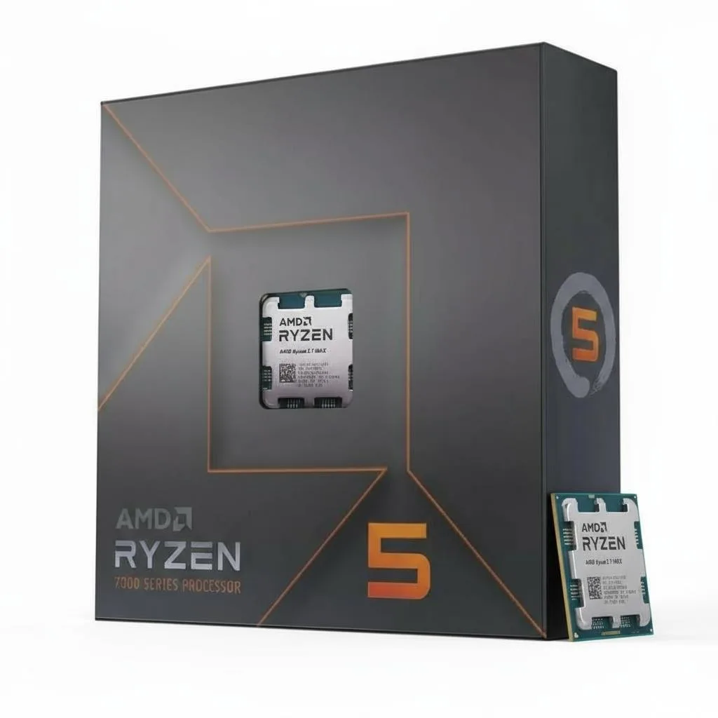 processeur AMD Ryzen 5 7600X posé sur sa boîte