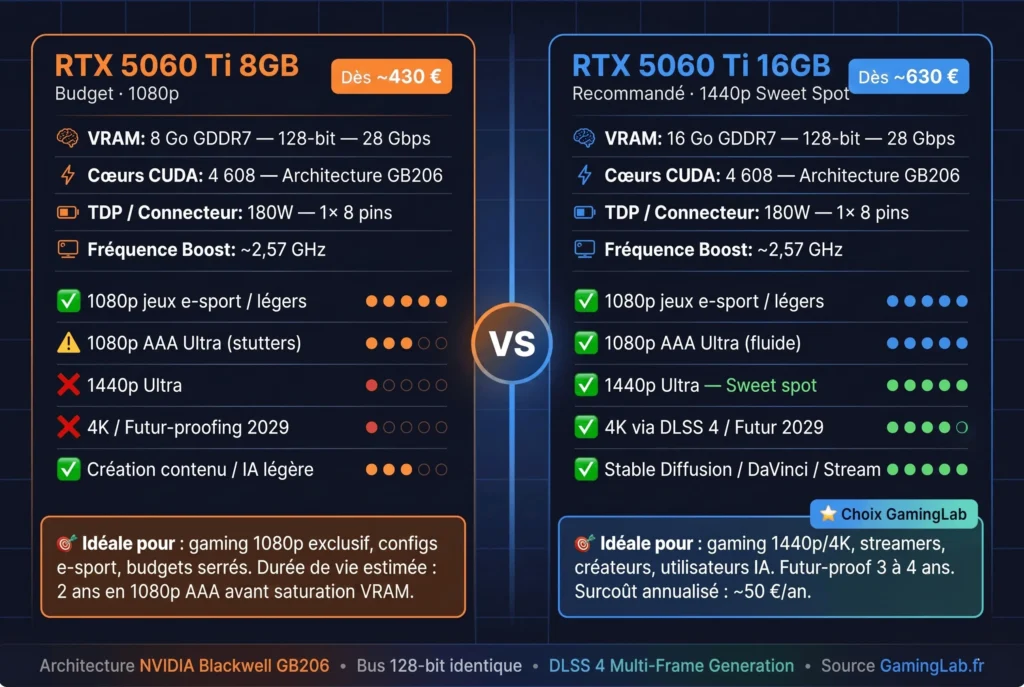 Guide d'achat GPU : RTX 5060 Ti 8GB vs 16GB - Le face-à-face